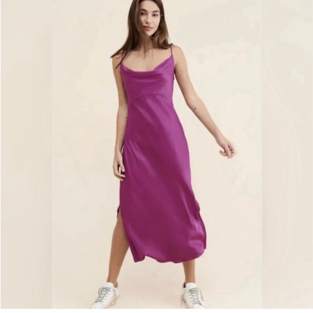 Anthropologie Satin Midi Cowl Neck Dress